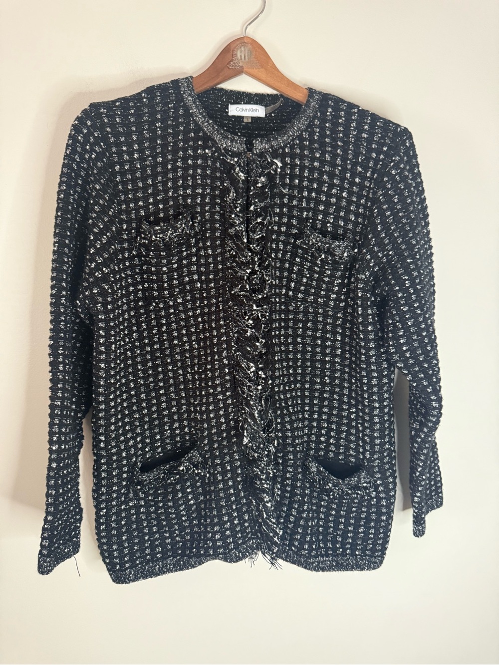 Calvin Klein Black & White Tweed sweater Jacket in size large